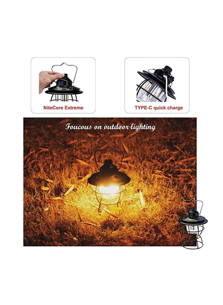 Rechargeable Retro Outdoor Hanging Metal Decorative Waterproof Tent Lamp Warm White 3 Modes Power Bank Vintage Camping Lantern  - Image 3