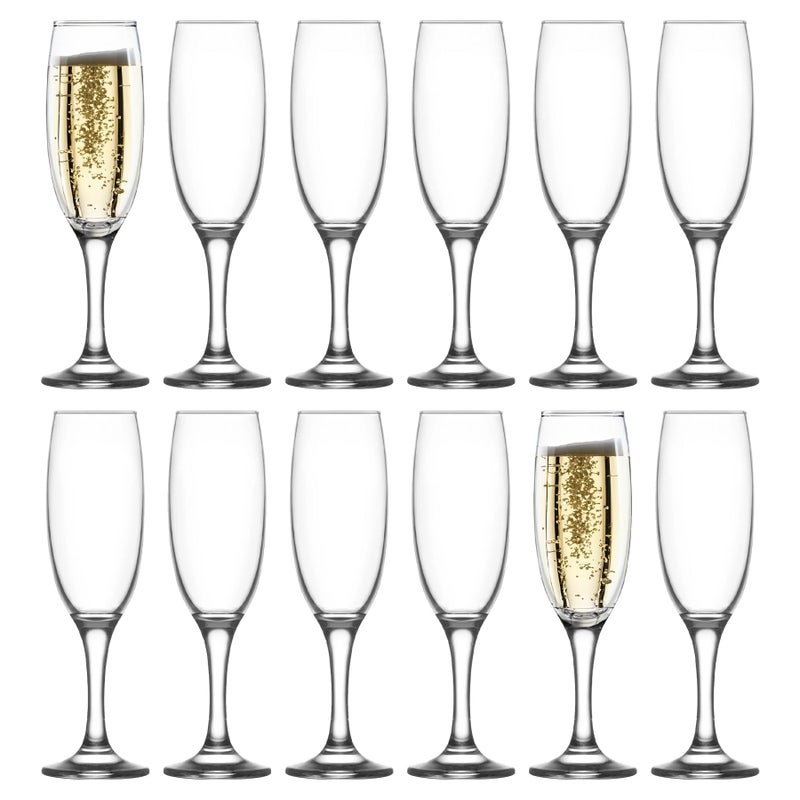 LAV 12x 220ml Empire Glass Champagne Flutes  Reusable Wedding Anniversary Birthday Hen Party Prosecco Wine Cocktail Drinking Glasses Set