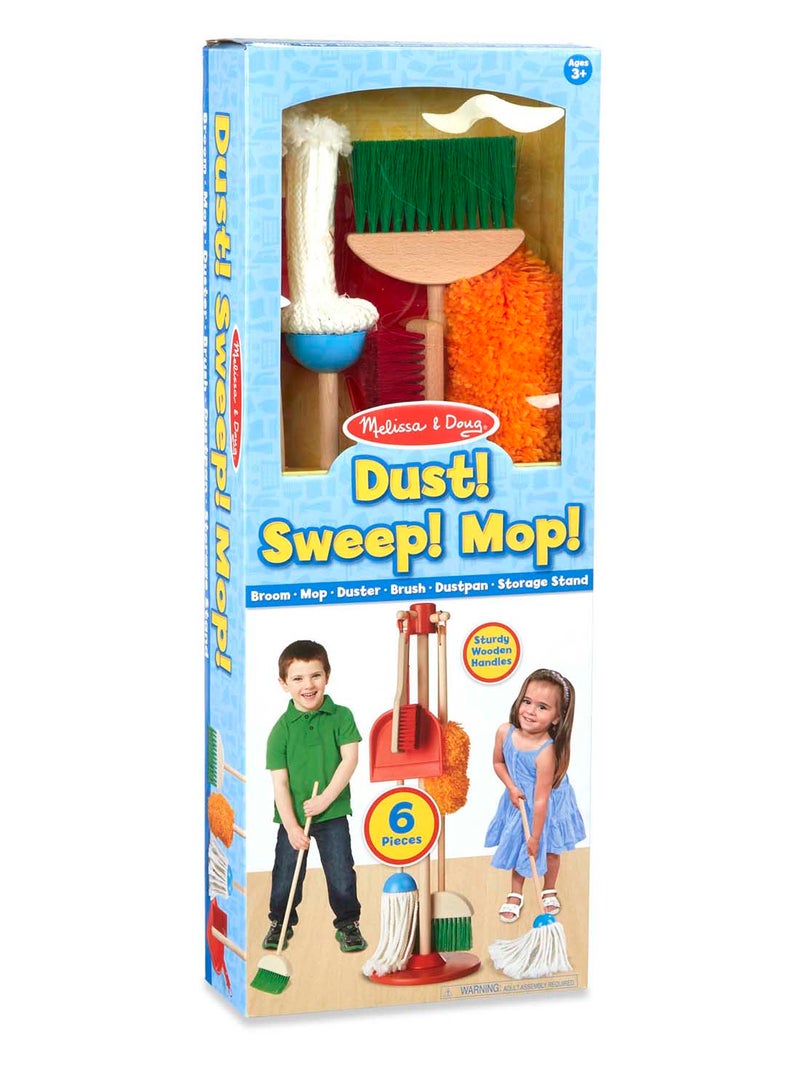 Melissa & Doug Dust! Sweep! Mop! 6-Piece Pretend Play Cleaning Set Broom, Duster, Kid-Sized Cleaning Toys For Boys and For Girls - Image 1