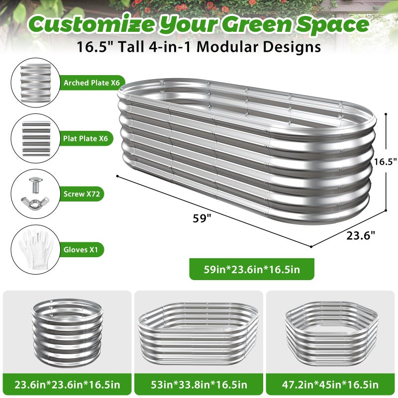YSEJOMP 17" Tall Outdoor Garden Raised Garden Bed Kits, 5ft X 2ft Oval,0.8MM Thick Metal Raised Planter Bed/Ground Planter Box for Variety of Flowers,Herbs,Vegetables (Silver, 60X24X16.5 Inches) - Image 4