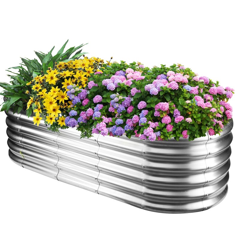 YSEJOMP 17" Tall Outdoor Garden Raised Garden Bed Kits, 5ft X 2ft Oval,0.8MM Thick Metal Raised Planter Bed/Ground Planter Box for Variety of Flowers,Herbs,Vegetables (Silver, 60X24X16.5 Inches) - Image 1