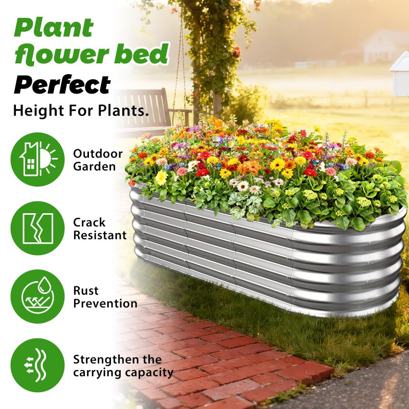 YSEJOMP 17" Tall Outdoor Garden Raised Garden Bed Kits, 5ft X 2ft Oval,0.8MM Thick Metal Raised Planter Bed/Ground Planter Box for Variety of Flowers,Herbs,Vegetables (Silver, 60X24X16.5 Inches) - Image 2