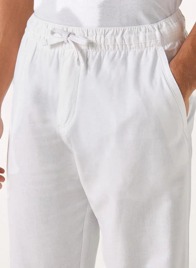 Iconic Iconic Solid Relaxed Fit Flexi Waist Trousers with Drawstring Closure
