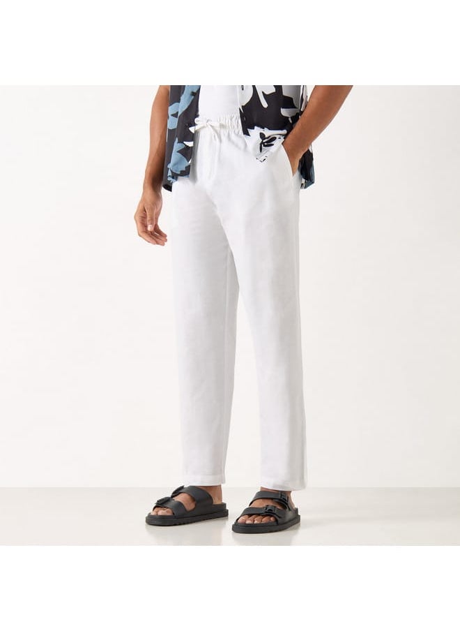 Iconic Iconic Solid Relaxed Fit Flexi Waist Trousers with Drawstring Closure  - Image 1