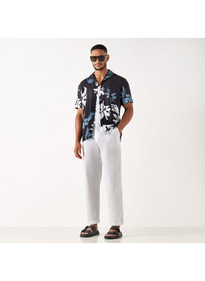 Iconic Iconic Solid Relaxed Fit Flexi Waist Trousers with Drawstring Closure  - Image 2