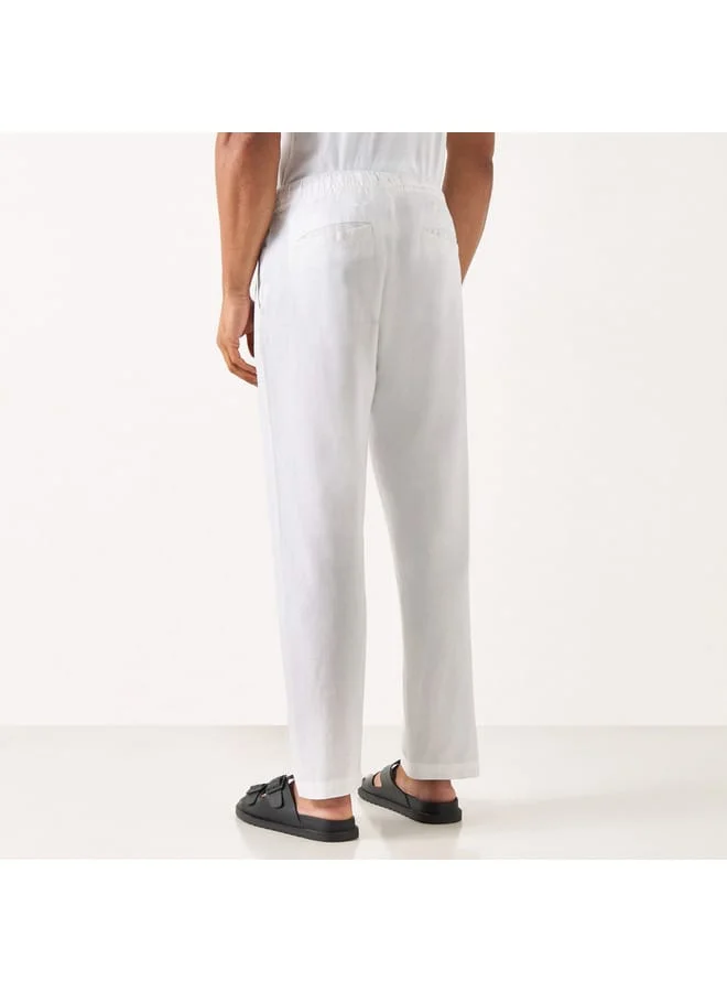 Iconic Iconic Solid Relaxed Fit Flexi Waist Trousers with Drawstring Closure