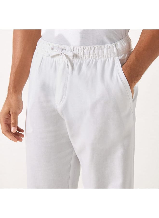 Iconic Iconic Solid Relaxed Fit Flexi Waist Trousers with Drawstring Closure  - Image 3
