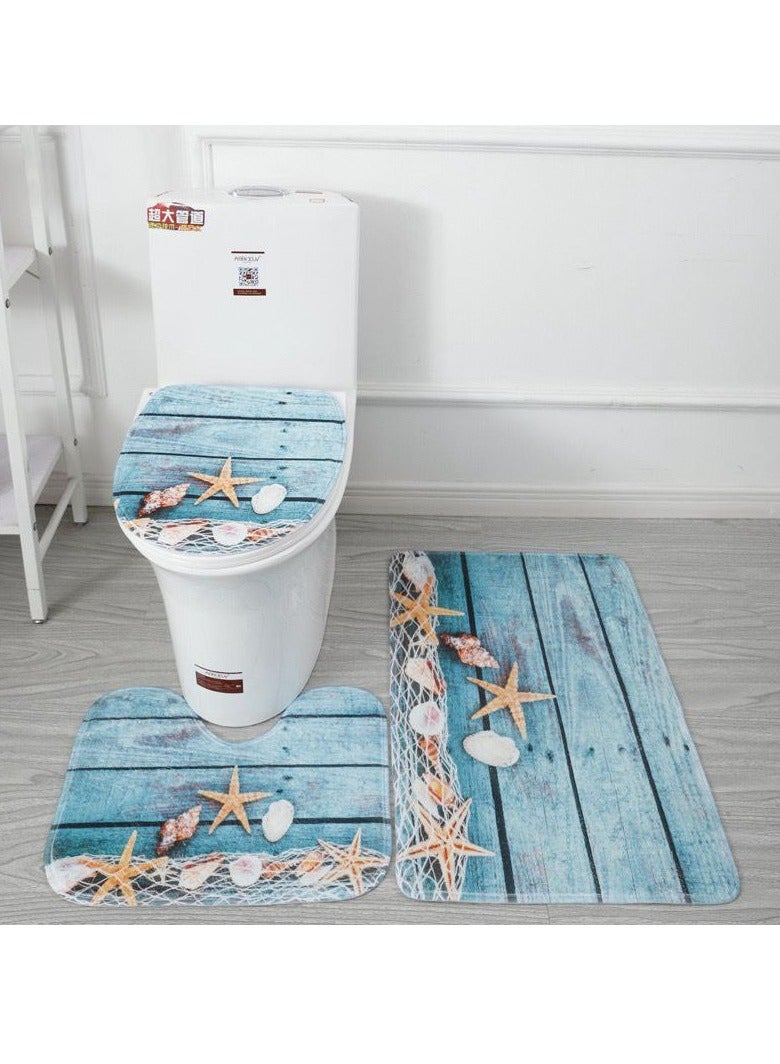 BAIG Non-Slip Bath Mat Set, Beach Shell Pattern Microfiber Rugs, Bath Mat Set and Toilet Mat, Absorbent Floor Rugs, 3 Piece - Image 2