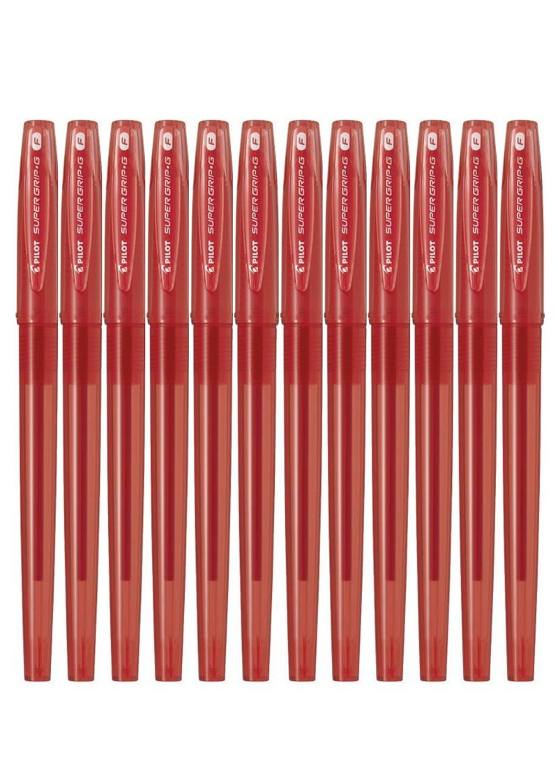 PILOT 12-Piece Supergrip Ballpoint Pen Fine Tip Red Ink - Image 1