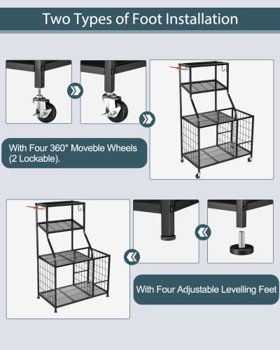 AHOWPD Weight Rack For Dumbbells Storage - Home Gym Storage Yoga Mat Storage Rack Workout Equipment Storage Rack for Kettlebells, Multifunction Exercise Equipment Gym Rack Organizer with Wheels and Hooks - Image 4