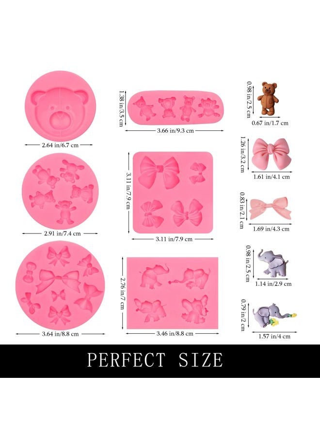 muyulin Teddy Bear Molds, 5 Pieces Silicone Fondant Mold with Bow Elephant Mold for Baby Cake Decoration Cupcake Toppers Clay Gum Paste - Image 2