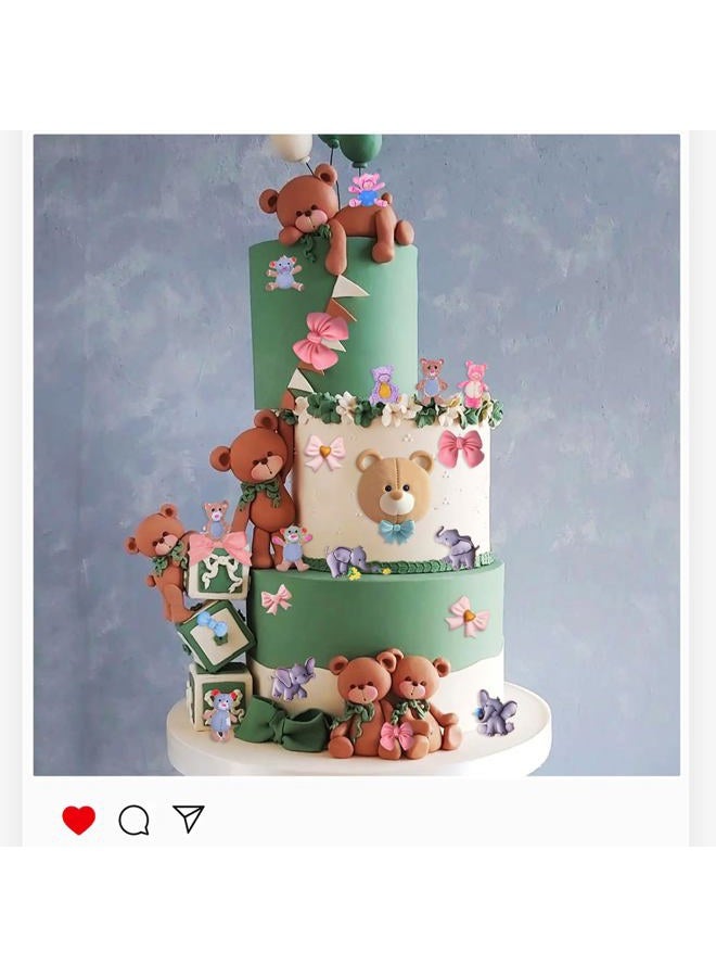 muyulin Teddy Bear Molds, 5 Pieces Silicone Fondant Mold with Bow Elephant Mold for Baby Cake Decoration Cupcake Toppers Clay Gum Paste - Image 5