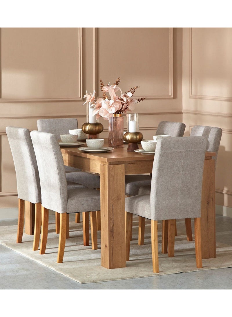 طقم طاولة طعام من خشب MDF و 6 كراسي كتان، مقاس 160×80×76 سم