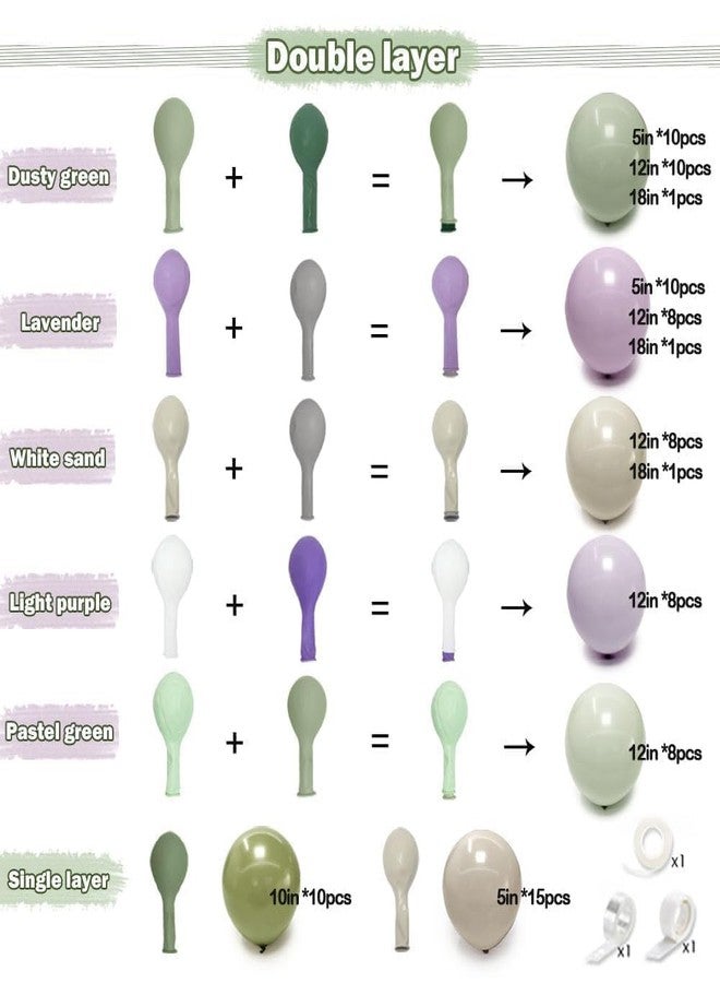 Partycus Dusty Green Purple Balloon Arch Kit Double Stuffed Pastel Light Lavender Olive White Sand Balloon Garland for Neutral Baby Shower Birthday Bridal Wedding Valentine Party Decoration - Image 4