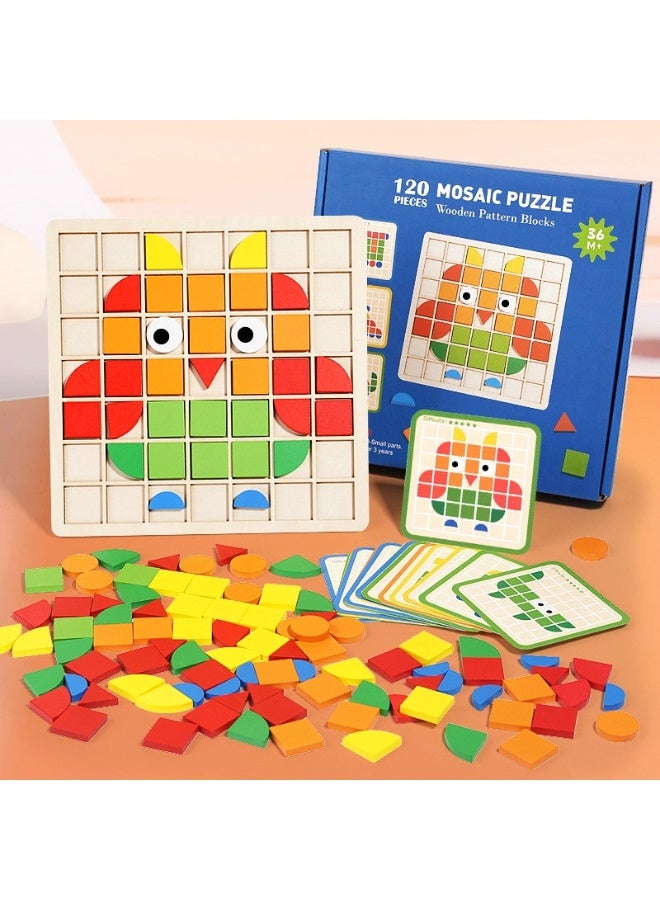 Mosaic 3d stereoscopic puzzle board game, children's wooden early education beneficial intelligence building block toy - Image 1