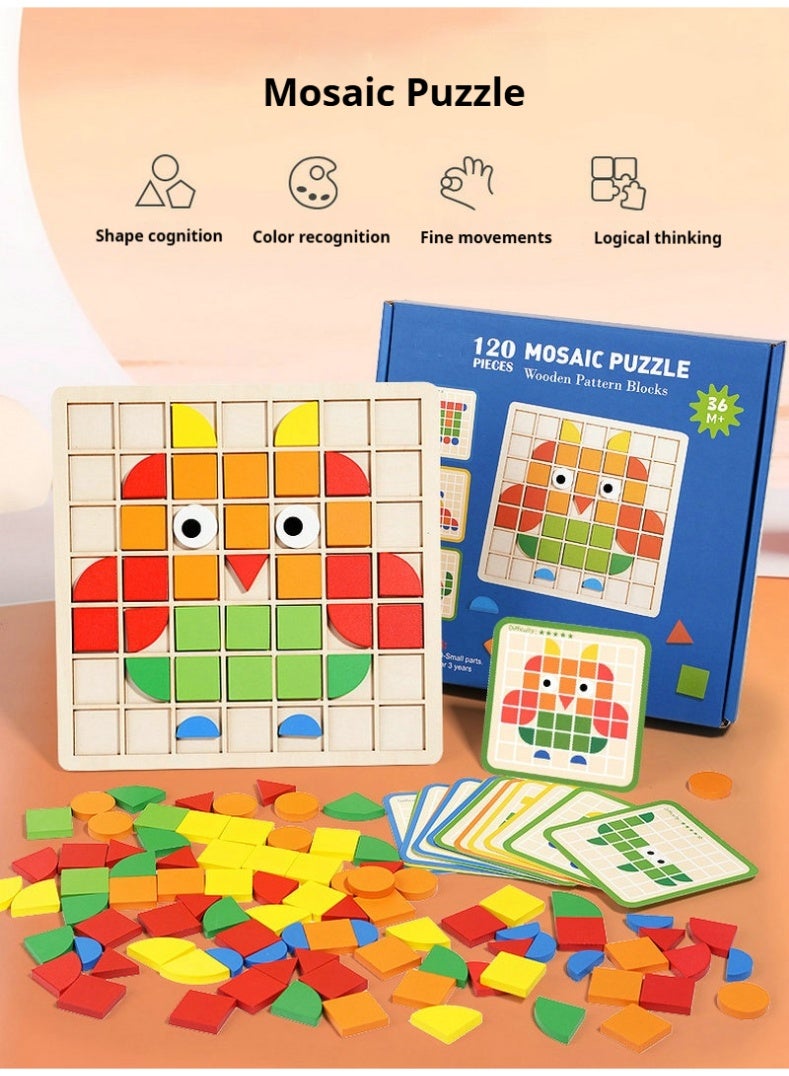 Mosaic 3d stereoscopic puzzle board game, children's wooden early education beneficial intelligence building block toy - Image 2