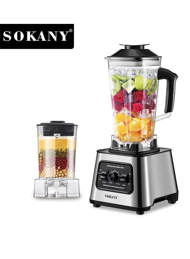 سوكاني خلاط كهربائي متعدد الوظائف، عصارة، مطحنة، مع كوبين، سعة 2.5 لتر، 9 سرعات، SK-999، فضي - Image 1