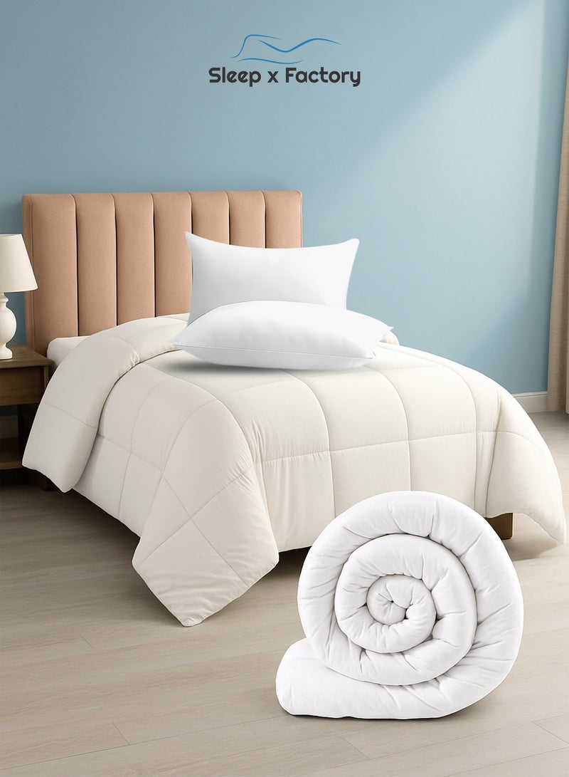 Sleep x Factory Luxury Hotel Comfort Sleep Bundle, Fits 200 x 140 cm Single Size Bed, 4 Pcs, 14 cm Mattress Topper, 2 Hotel Pillows, Comforter - Image 3