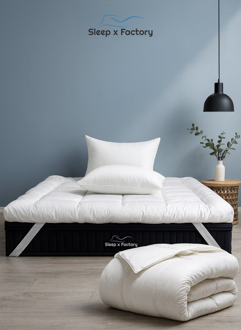 Sleep x Factory Luxury Hotel Comfort Sleep Bundle, Fits 200 x 140 cm Single Size Bed, 4 Pcs, 14 cm Mattress Topper, 2 Hotel Pillows, Comforter - Image 4