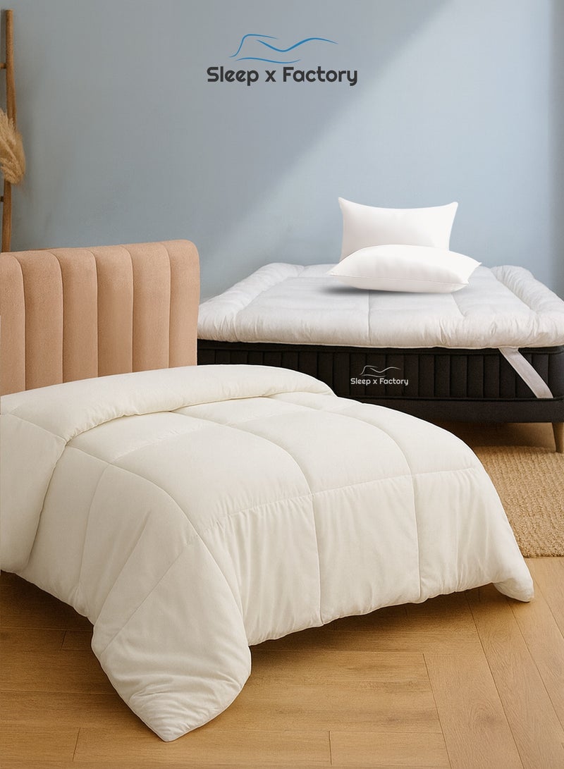 Sleep x Factory Luxury Hotel Comfort Sleep Bundle, Fits 200 x 140 cm Single Size Bed, 4 Pcs, 14 cm Mattress Topper, 2 Hotel Pillows, Comforter - Image 2