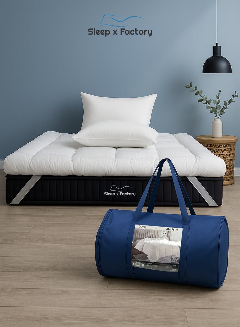 Sleep x Factory Luxury Hotel Comfort Sleep Bundle, Fits 200 x 140 cm Single Size Bed, 4 Pcs, 14 cm Mattress Topper, 2 Hotel Pillows, Comforter - Image 5