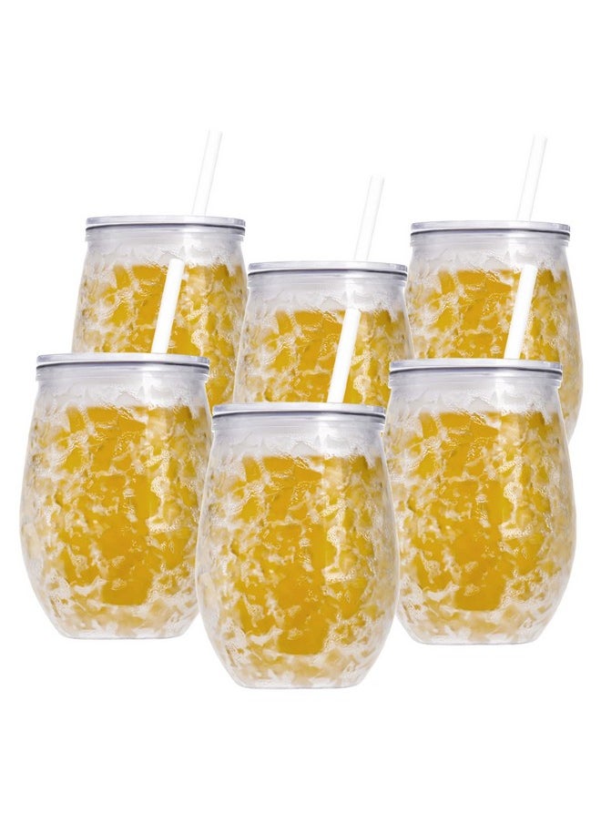 Fasmov - Fasmov 6 Pack Frosty Freezer Ice Mugs with Lids and Straws, 12oz Cute Shape Freezer Ice Beer Mugs, Double Wall Gel-Filled Acrylic Freezer Mugs, Freezable Drink Tumbler for Parties and Gifts, Clear - Image 1
