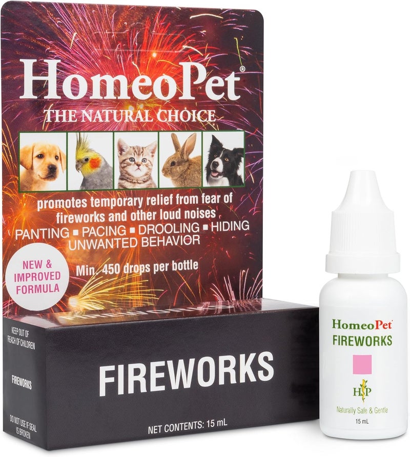 HomeoPet Fireworks Safe and Natural LoudNoise Anxiety Relief for Dogs Cats and Other Small Animals Calming Care 15 Milliliters - Image 1