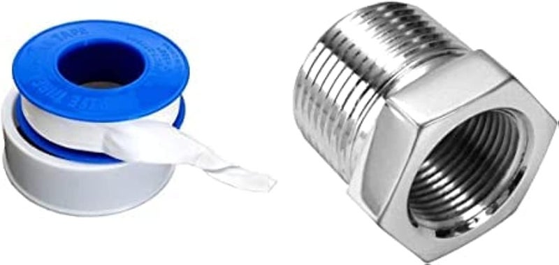 AQ AQSON محول AQSON CP مع شريط تفلون لخرطوم الغسالة - 3/4 × 1/2 بوصة - Image 1