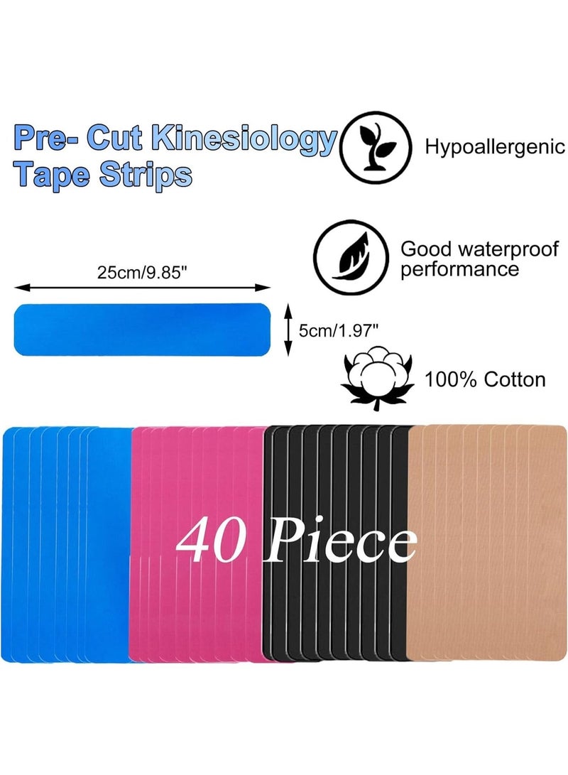 Kinesiology Tape, Precut 40 Strips of Premium Elastic Sports Tape for Muscle Pain Relief, Waterproof Hypoallergenic Kinesio Tape for Joint Support, Knees and Ankles, 2x10 Inch, 4 Mixed Colors, Running - Image 2