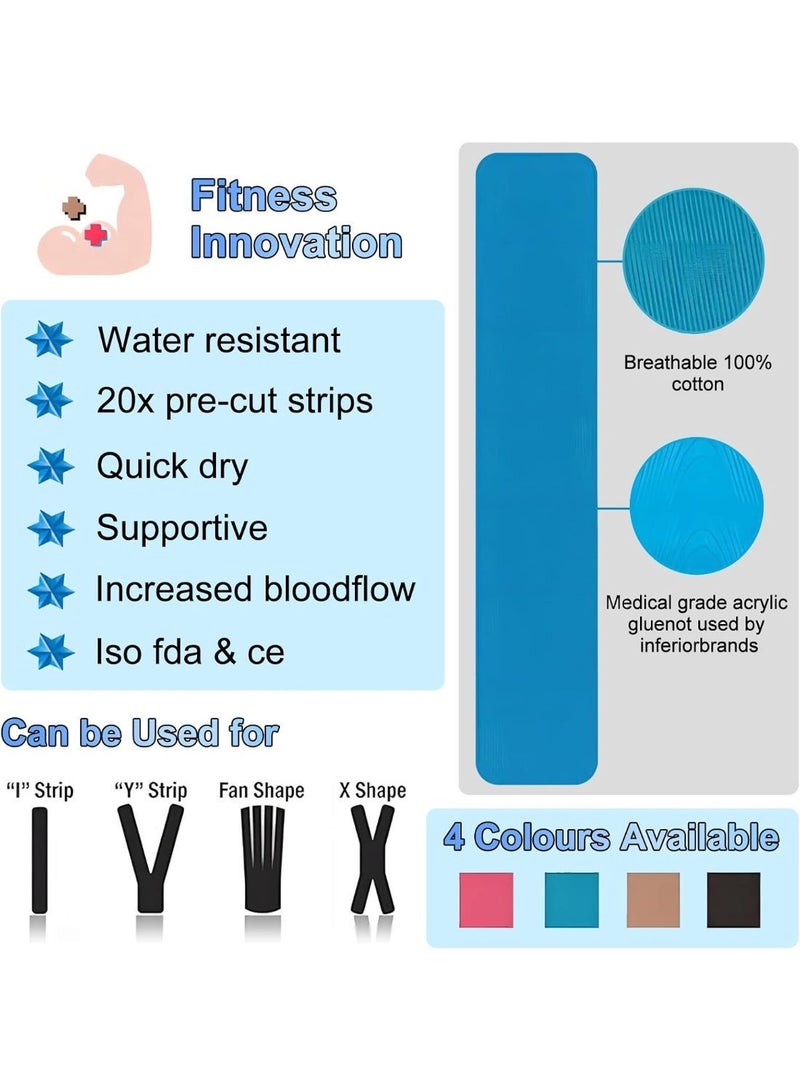 Kinesiology Tape, Precut 40 Strips of Premium Elastic Sports Tape for Muscle Pain Relief, Waterproof Hypoallergenic Kinesio Tape for Joint Support, Knees and Ankles, 2x10 Inch, 4 Mixed Colors, Running - Image 3
