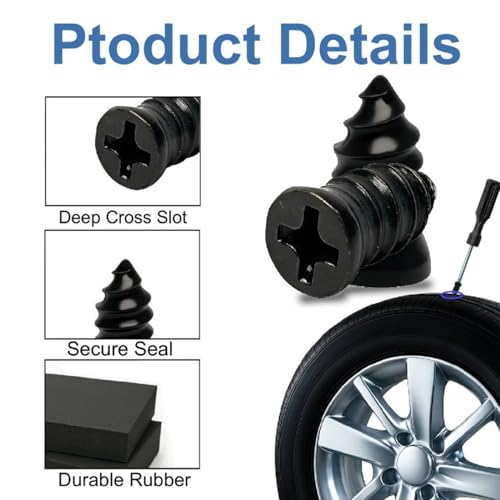 SYuXccfess 61 PCS Tire Repair Screws, Professional Tire Plugs Screw Type with a Screwdriver, Tire Repair Screws, Self-Service Screw in Tire Repair Plugs, Tire Plug Kit for Car, Motocycle, Truck, Tractor - Image 3