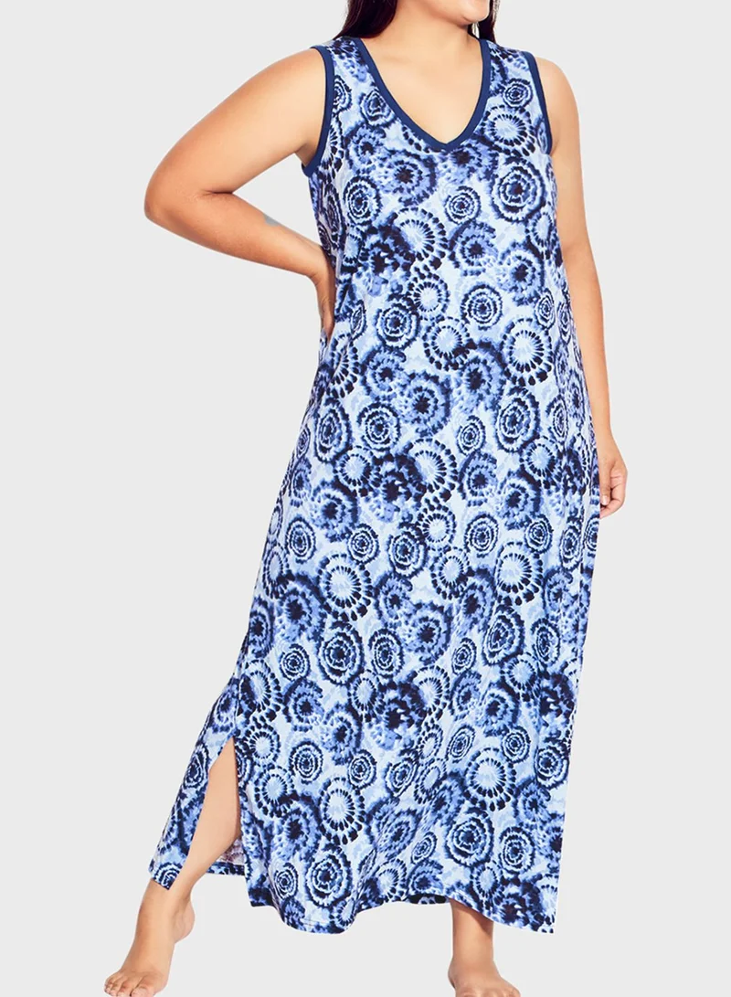 سيتي شيك فستان مطبع بياقة عميقة