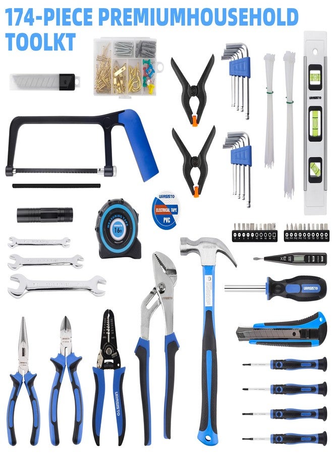 URASISTO 174-Piece Premium Tool Kit, Household Repairing Tool Set with 14 Inch Large Mouth Open Storage Tool Bag - Image 2