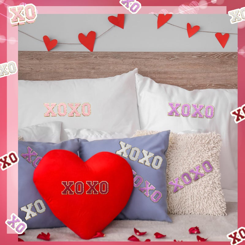 Solsew 32 Pcs Valentine Iron on Patches Valentine Patches XOXO Chenille Letter Patch with Glitter Gold Border Decor Sew on Embroidered Applique for Hat Bag Clothes(Elegant) - Image 4