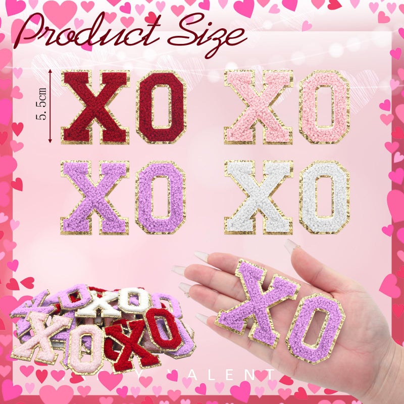 Solsew 32 Pcs Valentine Iron on Patches Valentine Patches XOXO Chenille Letter Patch with Glitter Gold Border Decor Sew on Embroidered Applique for Hat Bag Clothes(Elegant) - Image 2