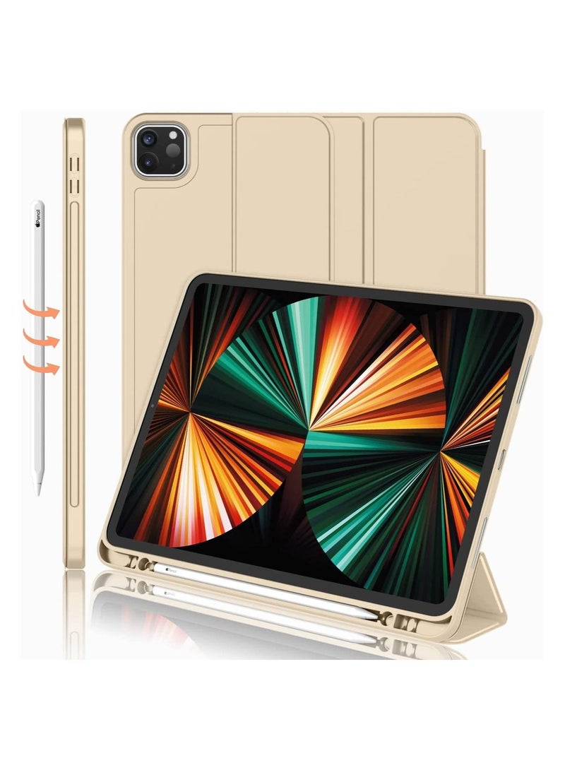 iPad Pro 12.9 Case 2022(6th Gen)/2021(5th Gen) with Pencil Holder [Support iPad 2nd Pencil Charging/Pair],Trifold Stand Smart Case with Soft TPU Back,Auto Wake/Sleep(Champagne Gold)