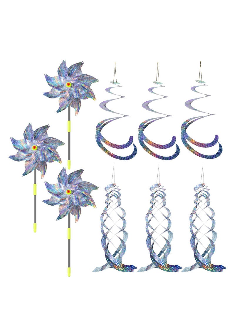 Excefore 9Pcs Bird Spiral Reflectors Hanging Reflective Bird Geese Deterrent Device Outdoor Silver Mylar Spinner Garden Decorative Scare Birds Away Pigeon and Geese  - Image 1