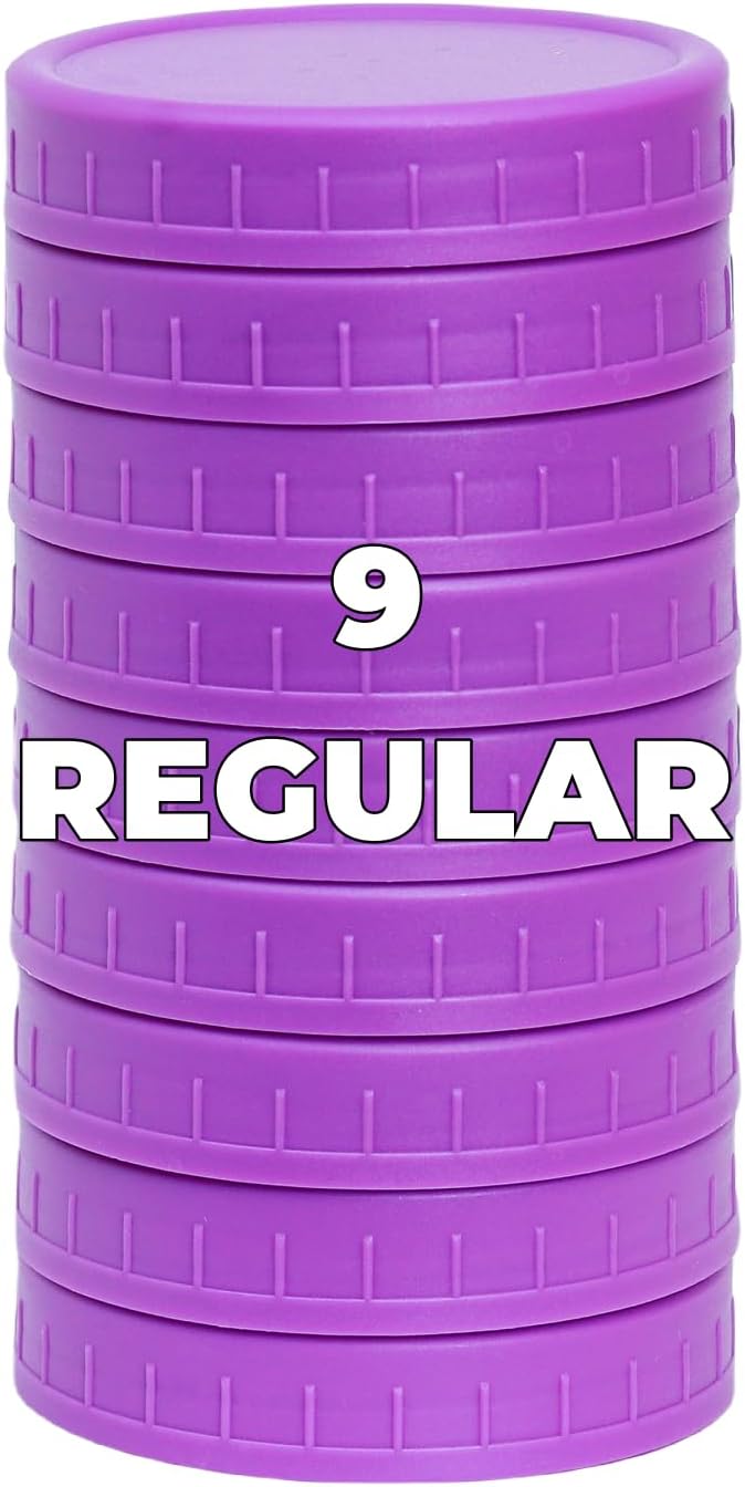 Bedgeta 9 Regular Mouth Mason Jar Lids with Silicone Ring,Thickened Leak-proof Lids Fit Ball,Kerr and More, 9 Purple Plastic, 70mm(Purple) - Image 1