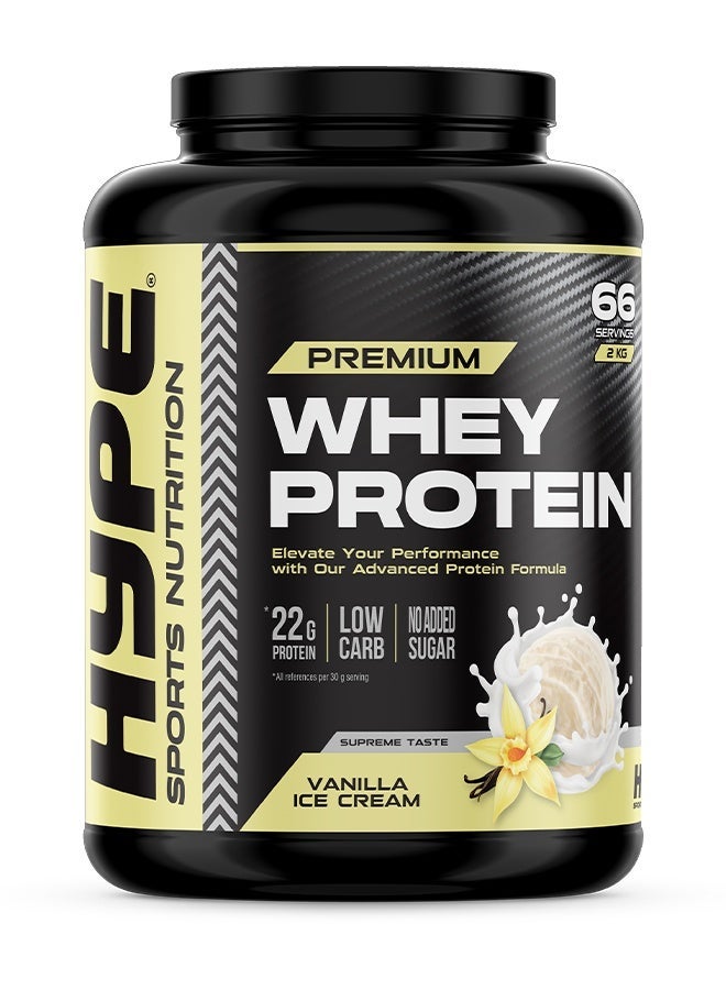 هايب مسحوق واي بروتين نكهة فانيلا آيس كريم | ٢ كيلوغرام | ٢٢ غرام بروتين، قليل السكر لنمو العضلات - Image 1