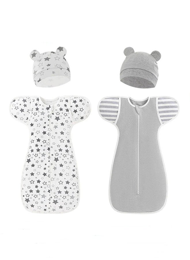 MIXDE 4 PCS Baby Swaddle Blanket Sack, Baby Sleeping Bag with Arms Free Design, Transition to Arm Freedom Wearable for Newborn Girl and Boy, 100% Breathable Cotton 3-6Months  - Image 1