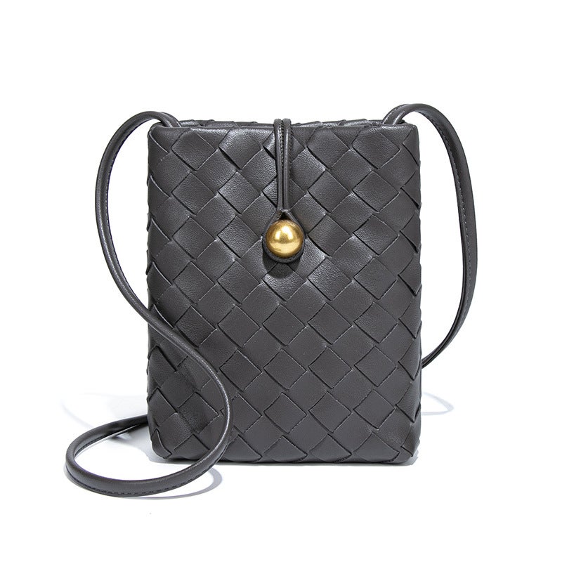 Woven Mini Vertical Mobile Phone Bag – Soft PU Crossbody Purse for Women - Image 1