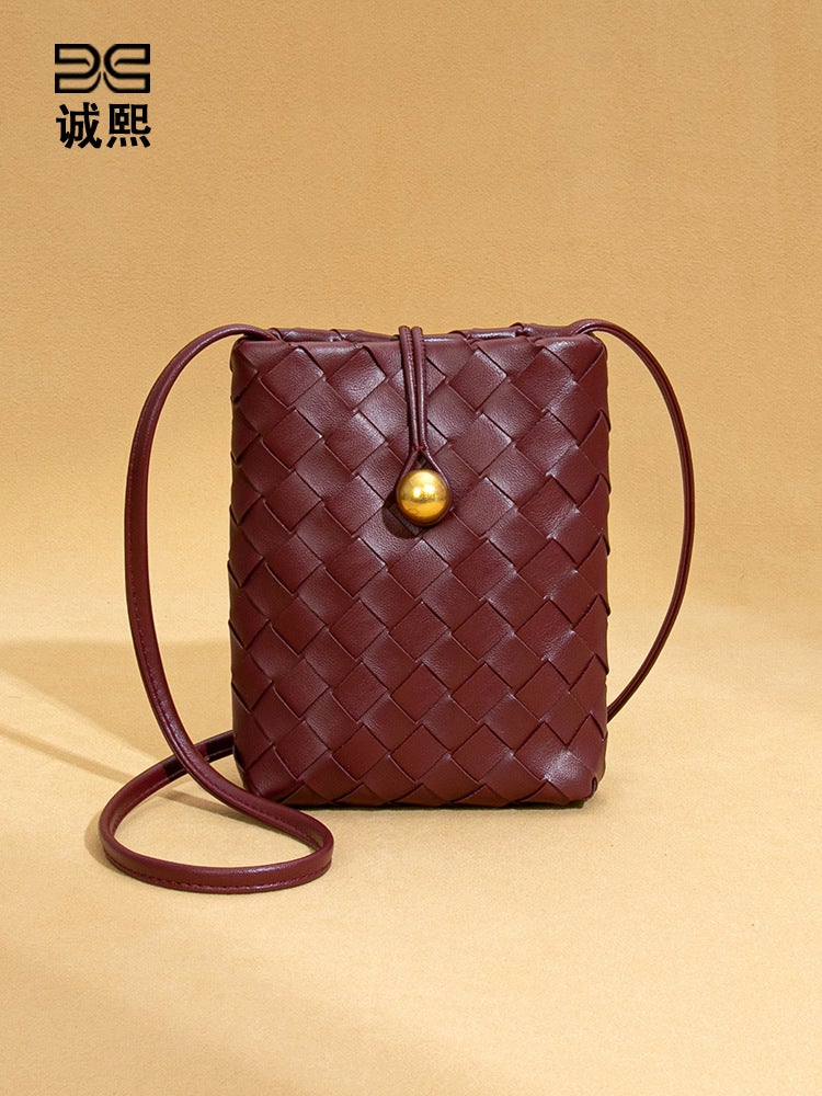 Woven Mini Vertical Mobile Phone Bag – Soft PU Crossbody Purse for Women - Image 2