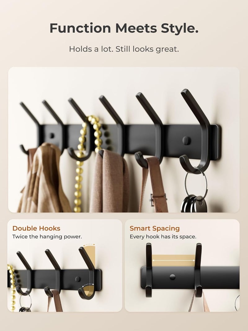 15-inch matte black metal six-hook wall-mounted hanger, organizer for children's room, entrance, bathroom, and beach towels - Image 5