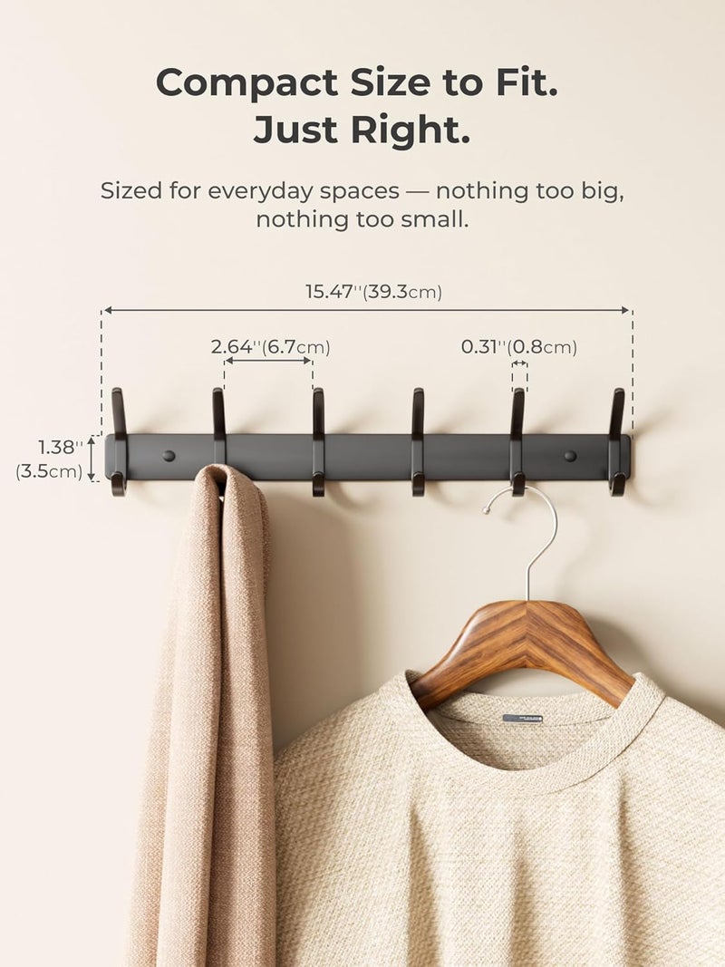 15-inch matte black metal six-hook wall-mounted hanger, organizer for children's room, entrance, bathroom, and beach towels - Image 3