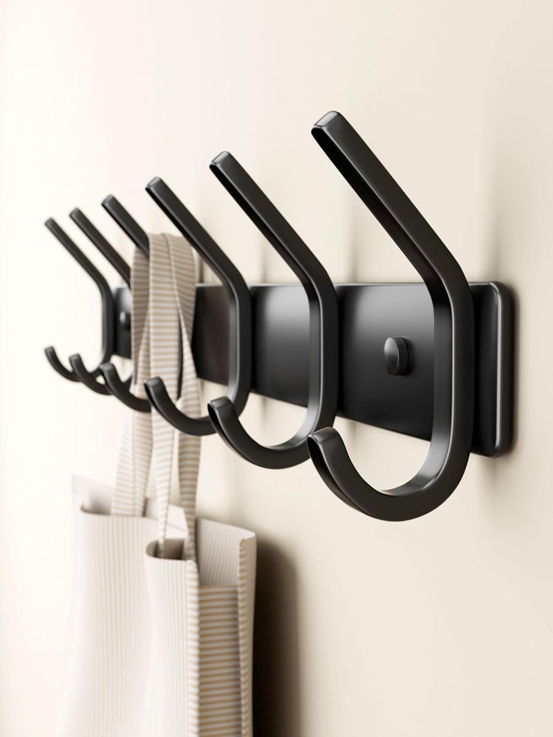 15-inch matte black metal six-hook wall-mounted hanger, organizer for children's room, entrance, bathroom, and beach towels - Image 2