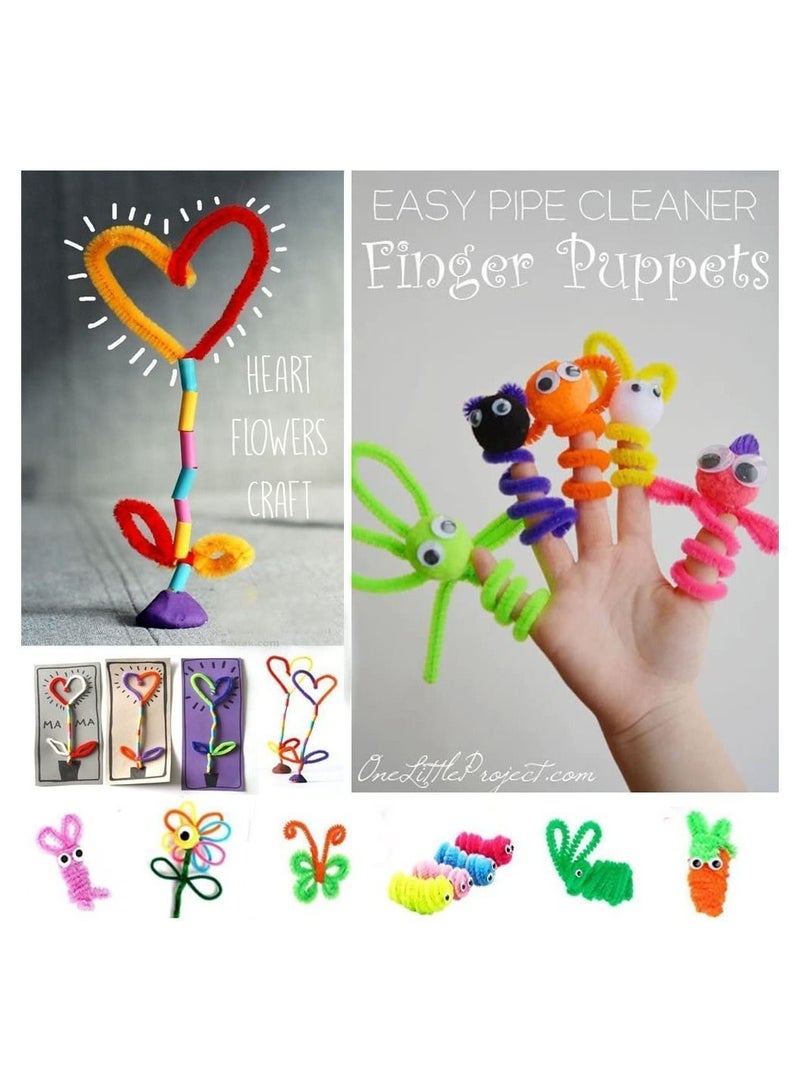 Y&D Pipe Cleaners, Craft Supplies Set, Cleaners Set Which Includes 200 Pcs Chenille Stems, 150 Self-Sticking Wiggle Googly Eyes and 250 Pompoms for Creative DIY School Art Projects (600 Pcs) - Image 2