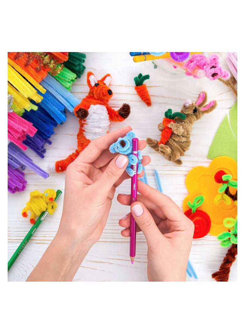 Y&D Pipe Cleaners, Craft Supplies Set, Cleaners Set Which Includes 200 Pcs Chenille Stems, 150 Self-Sticking Wiggle Googly Eyes and 250 Pompoms for Creative DIY School Art Projects (600 Pcs) - Image 5