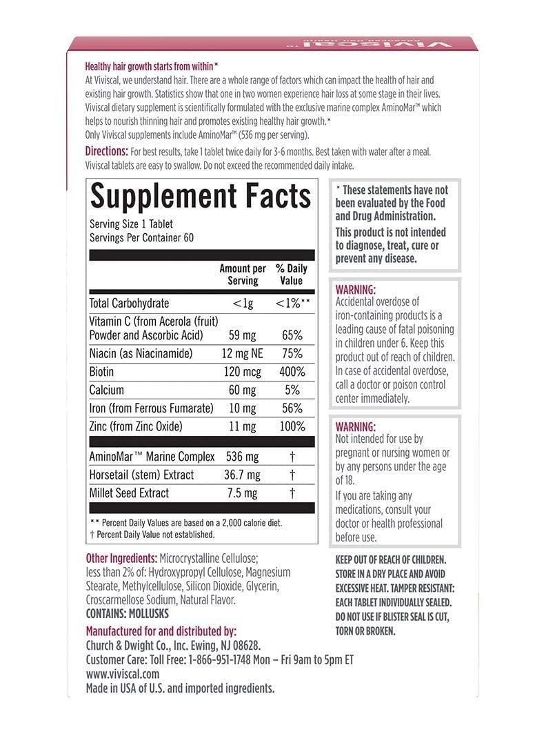 Viviscal Hair Growth Supplements for Women Fuller Hair with Collagen Complex 60 Tablets - Image 2