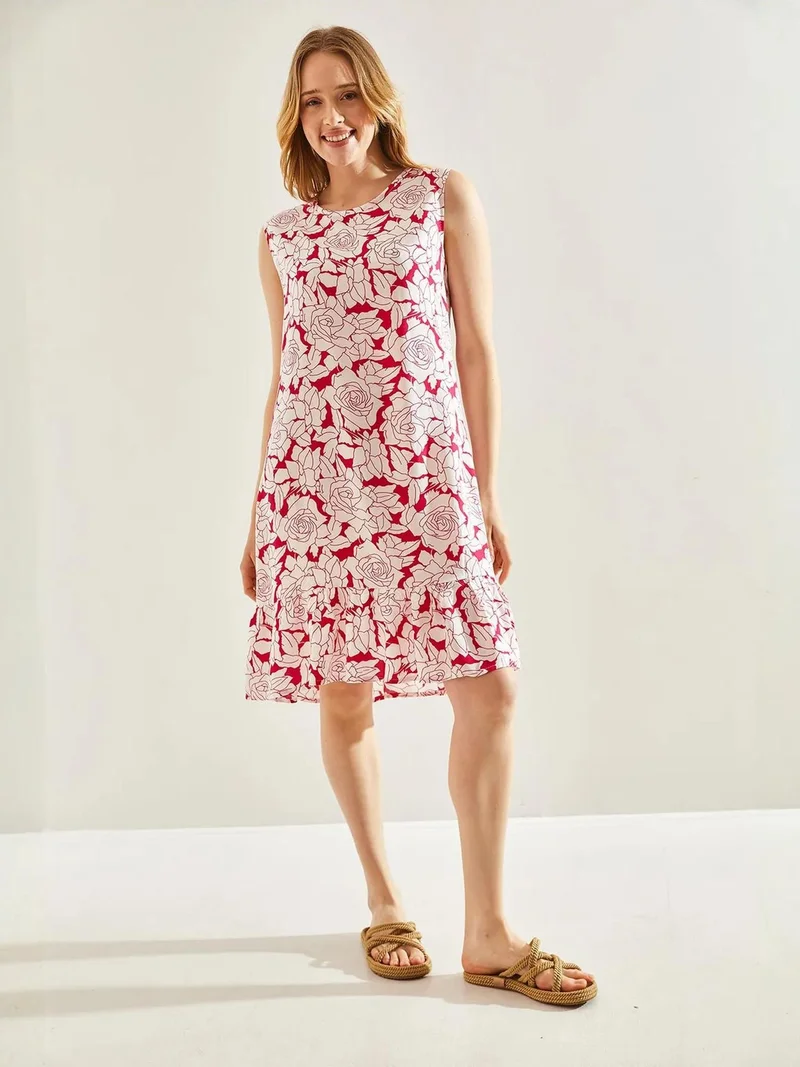 Bianco Lucci Magenta Pink LUCCI Floral A-Form Dress for Women | Best Price UAE
