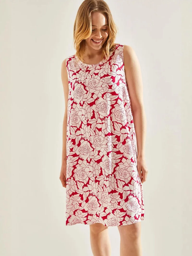 Bianco Lucci Magenta Pink LUCCI Floral A-Form Dress for Women | Best Price UAE